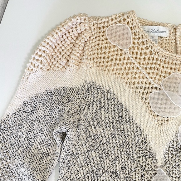 Vintage Ann Katrine Wool Angora Blend Mixed Knit Embellished Sweater 4 XS-Small - Picture 7 of 11